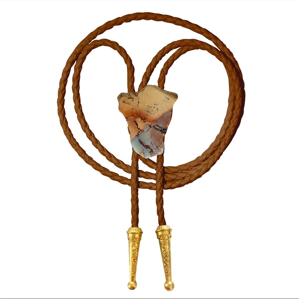 Aqua Terra Bolo Tie with Brown Braided Vegan Leather Cord